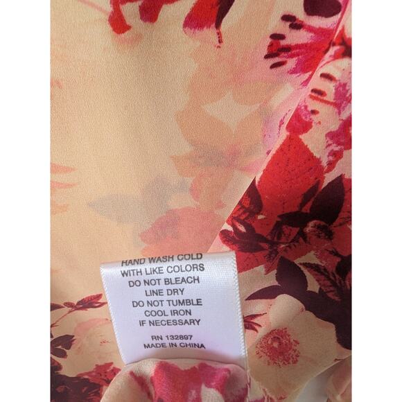 Rose + Olive Womens Peach Red Floral Pop Over Blouse Size XL Career Casual - Picture 6 of 8